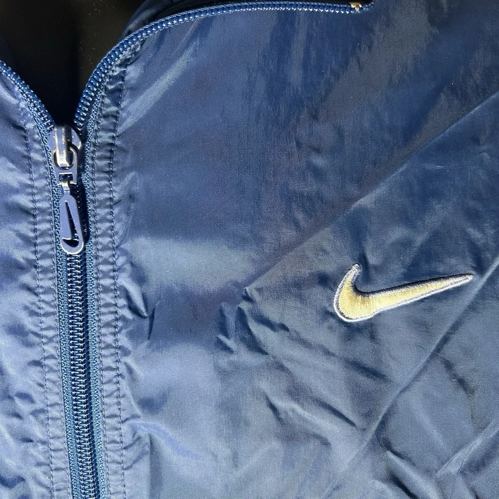 Vintage Nike Windbreaker Track Jacket‎ Blue Big Spellout Logo Youth Size M 8-10